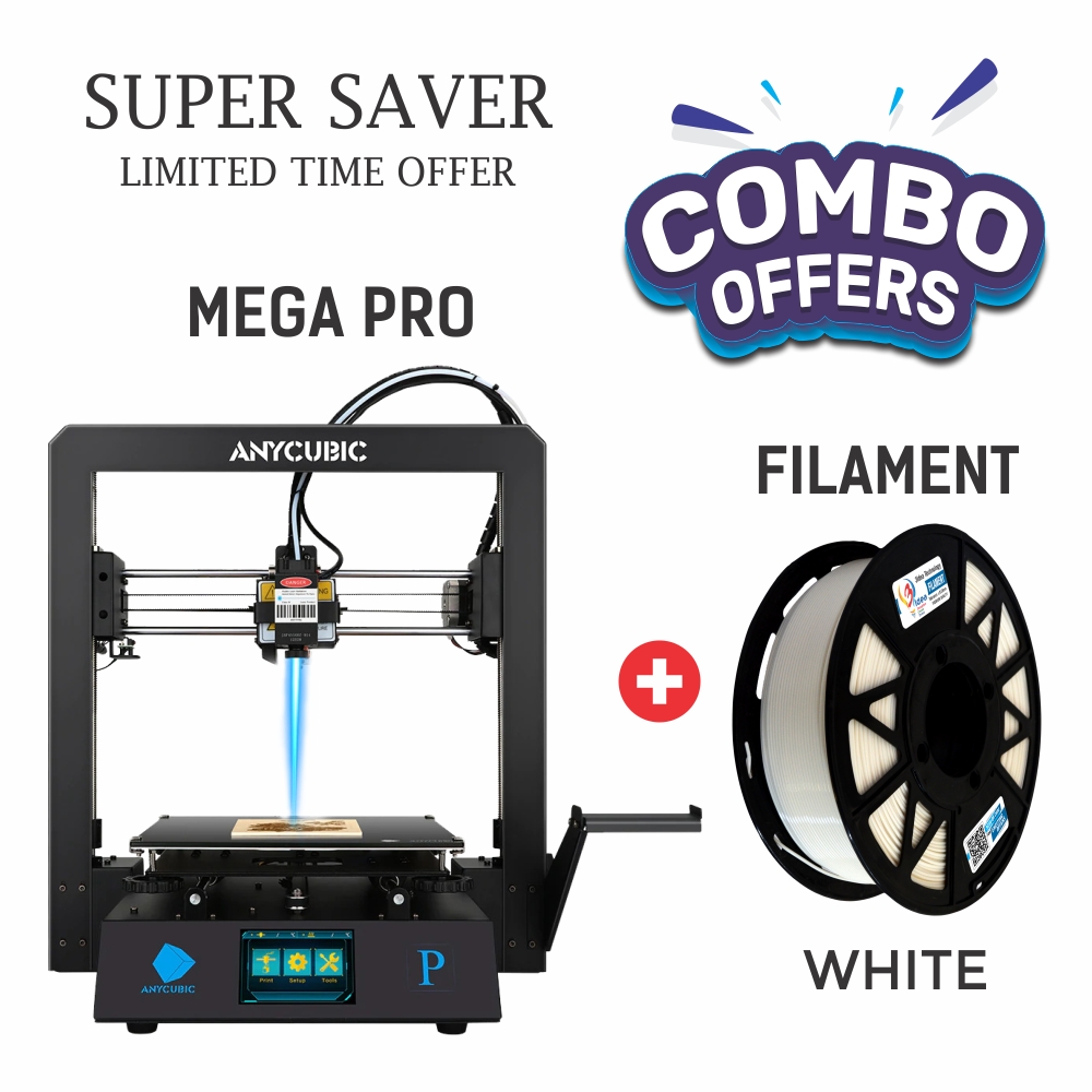ANYCUBIC Mega Pro 3D Printer + 3 Idea White Filament - Combo Offer - White