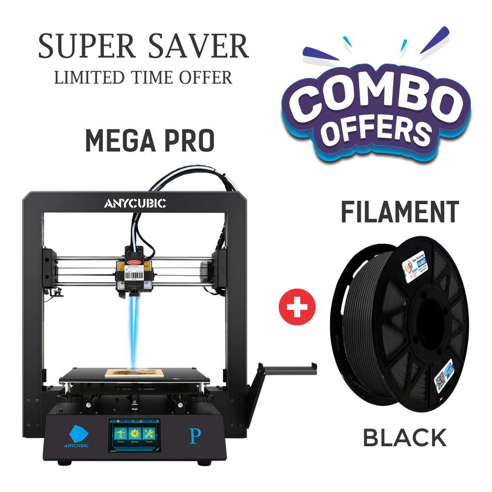 ANYCUBIC Mega Pro 3D Printer + 3 Idea Black Filament - Combo Offer - White