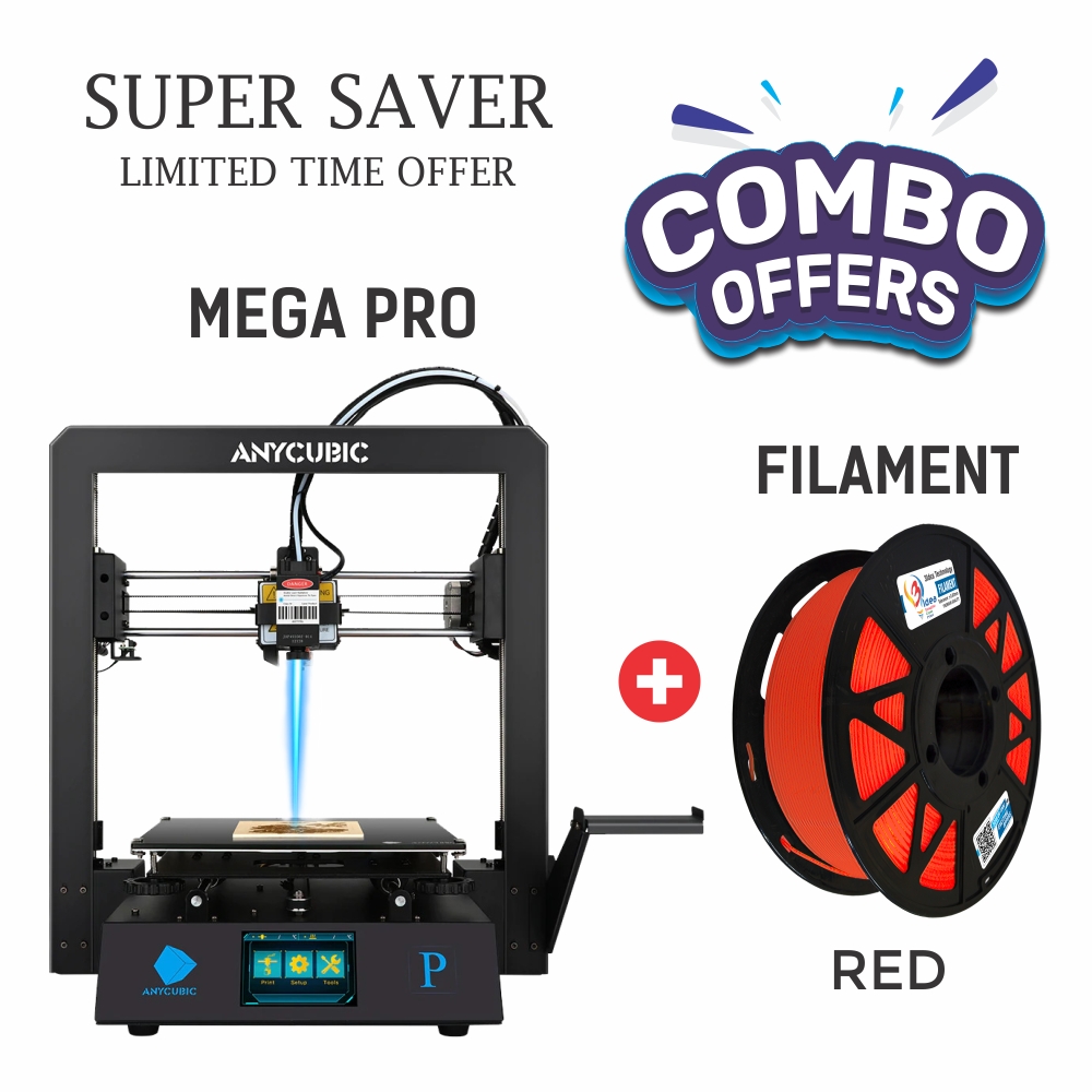 ANYCUBIC Mega Pro 3D Printer + 3 Idea Red Filament - Combo Offer - Red