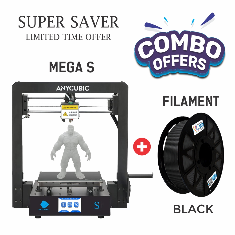 ANYCUBIC Mega-S 3D Printer + 3 Idea Black Filament - Combo Offer - Black