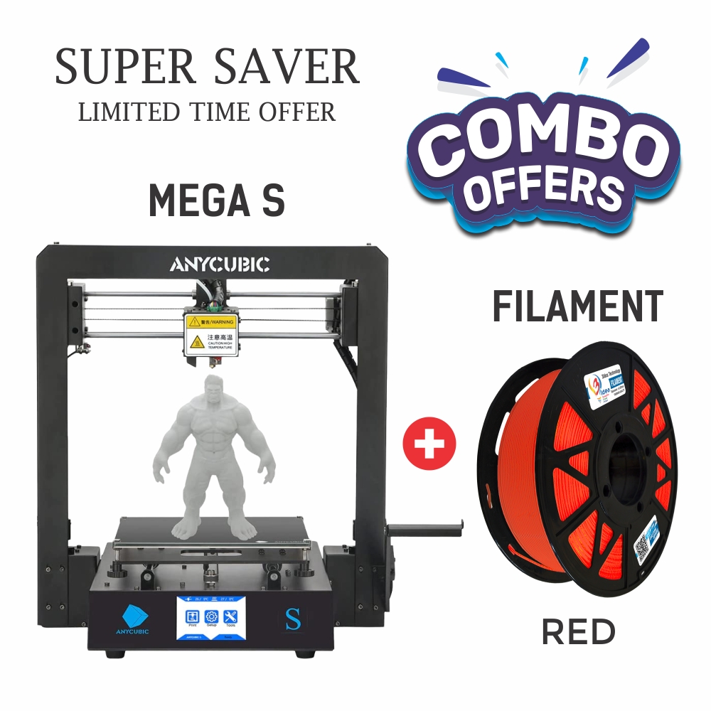 ANYCUBIC Mega-S 3D Printer + 3 Idea Red Filament - Combo Offer - Red