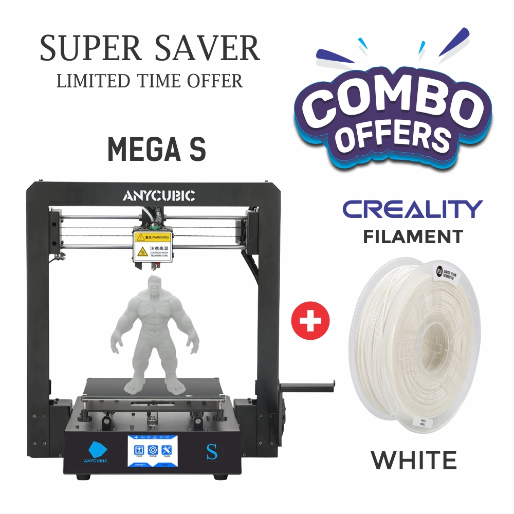 ANYCUBIC Mega-S 3D Printer + Creality White Filament - Combo Offer - White