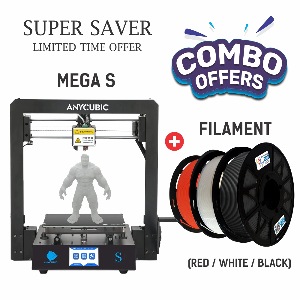 ANYCUBIC Mega-S 3D Printer+3 Idea -Combo Offer -BLK,WHITE,RED