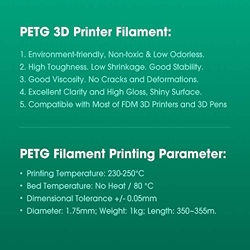 eSUN PETG Filament 1.75mm,3D Printer Filament PETG Accuracy +/- 0.05mm,1KG  2.2LBS Spool 3D Printing Materials for 3D Printers