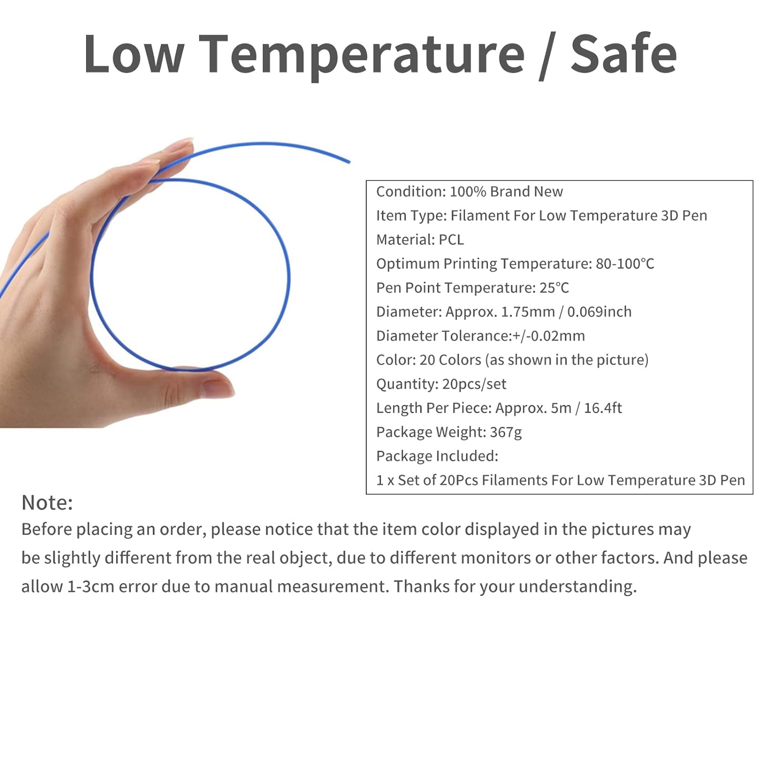 Filament - PCL LOW temperature 1.75mm 3D printing pen consumables