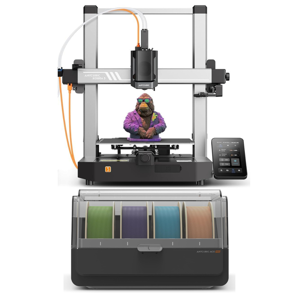 Anycubic Kobra 3 Combo 3D Printer with 4 Color 3Idea PLA Filaments (Green,Purple,Sky Blue,Skin)