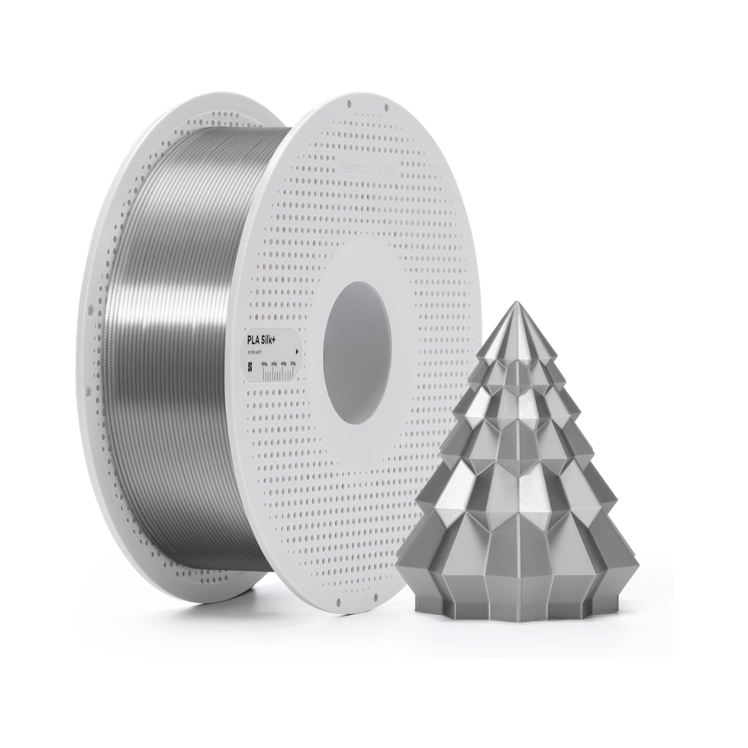 Bambu Lab PLA Silk+ 3D Printing Filament - Silver, Reusable Spool 1KG