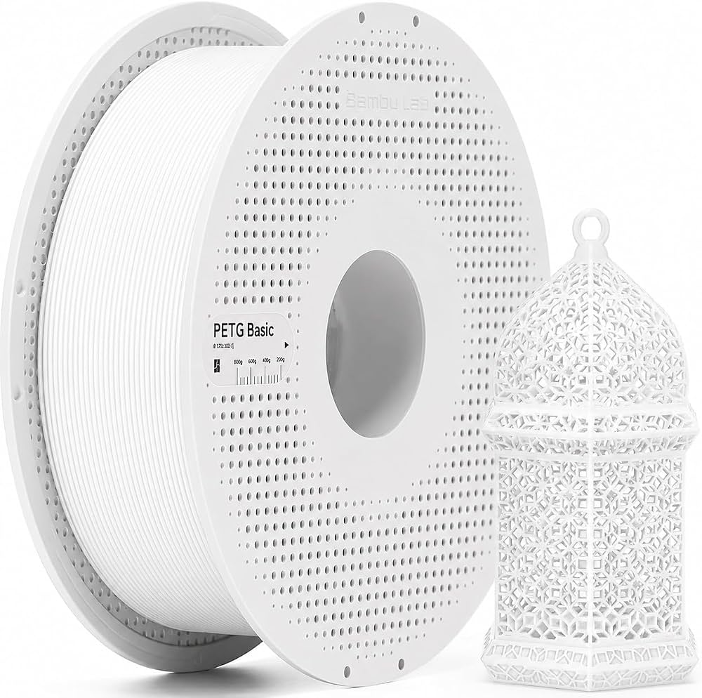Bambu Lab PETG Basic 3D Printing Filament-White- with Bambu Reusable Spool, 1KG
