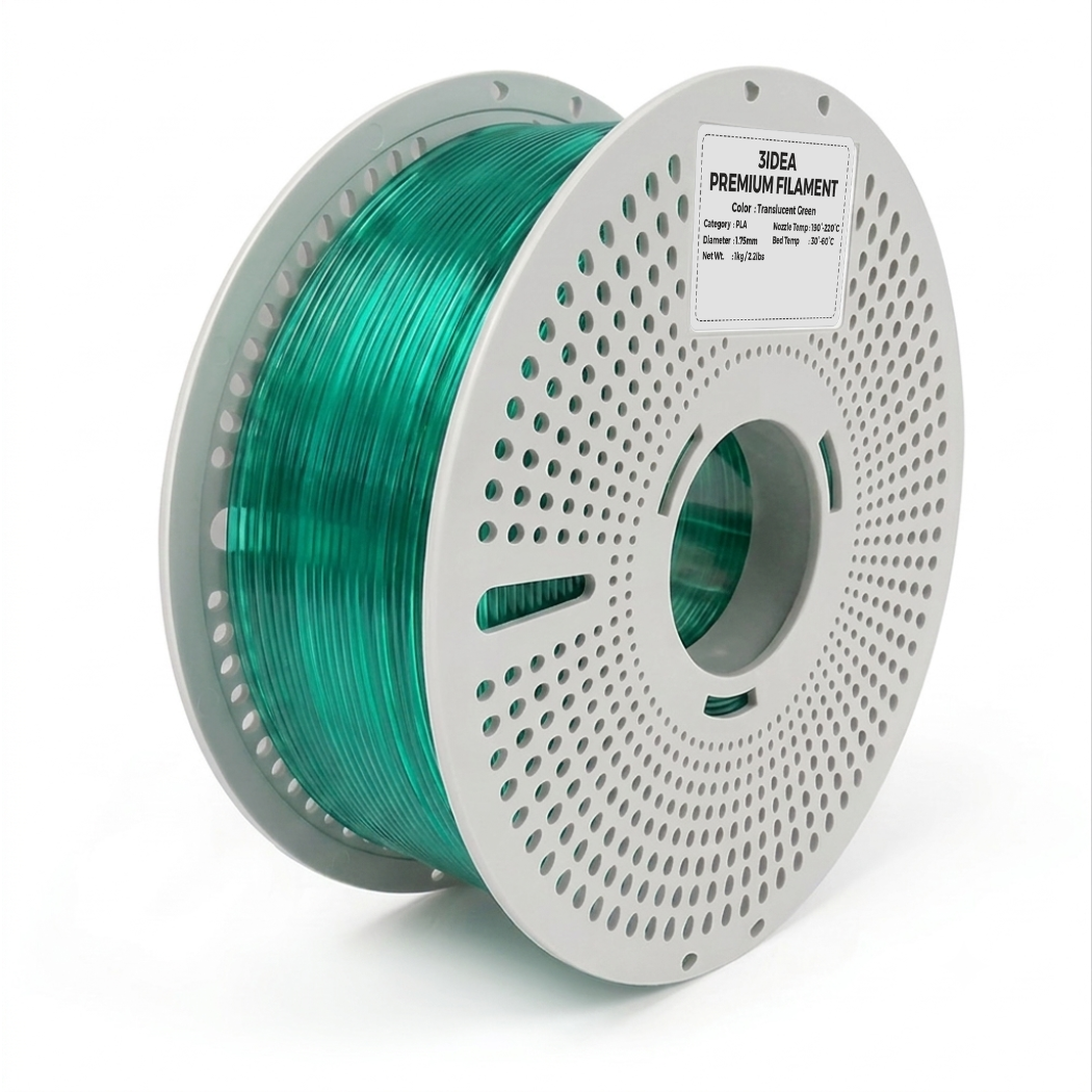 3Idea PLA Translucent filament, 1.75mm, Green, Reusable Spool, 1kg/roll