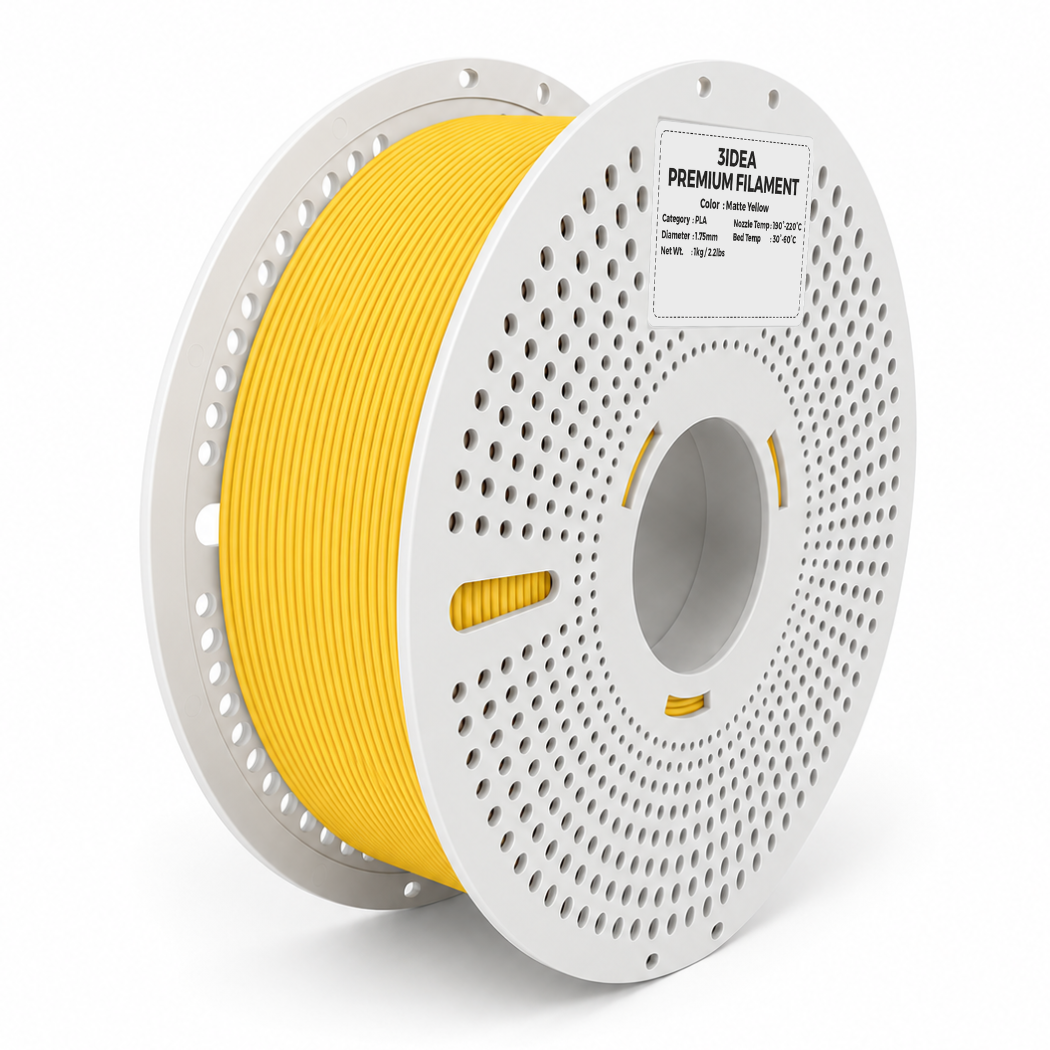 3Idea PLA Matte Filament, 1.75mm, Yellow, Reusable Spool, 1kg/roll