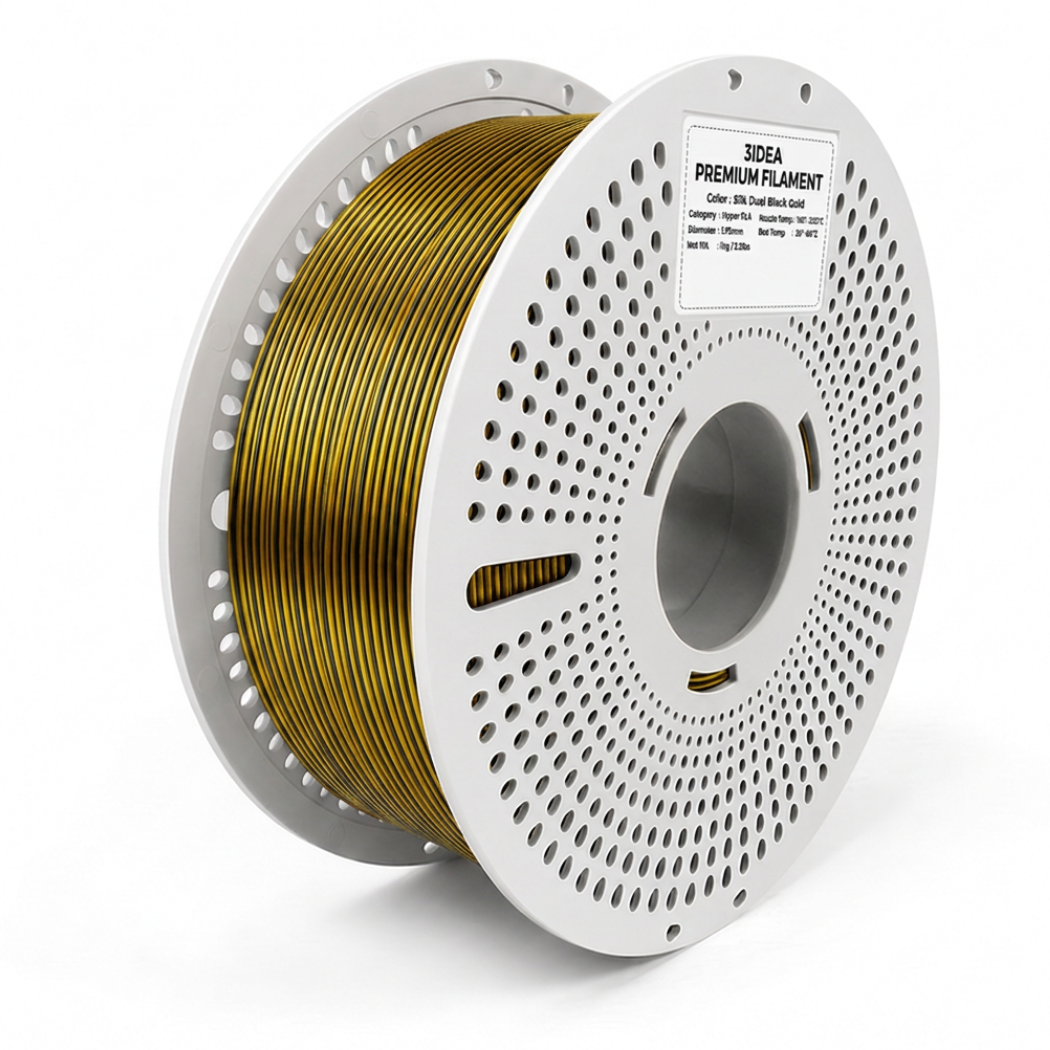 3Idea PLA Silk Dual Color Filament, 1.75mm, Black Gold, Reusable Spool, 1kg/roll