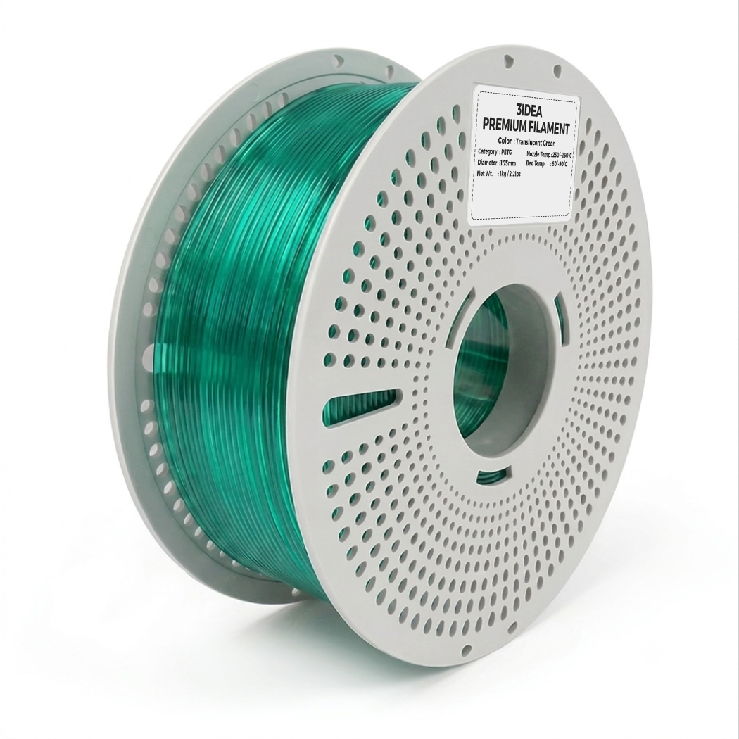 3Idea PETG Translucent Filament, 1.75mm, Green, Reusable Spool, 1kg/roll
