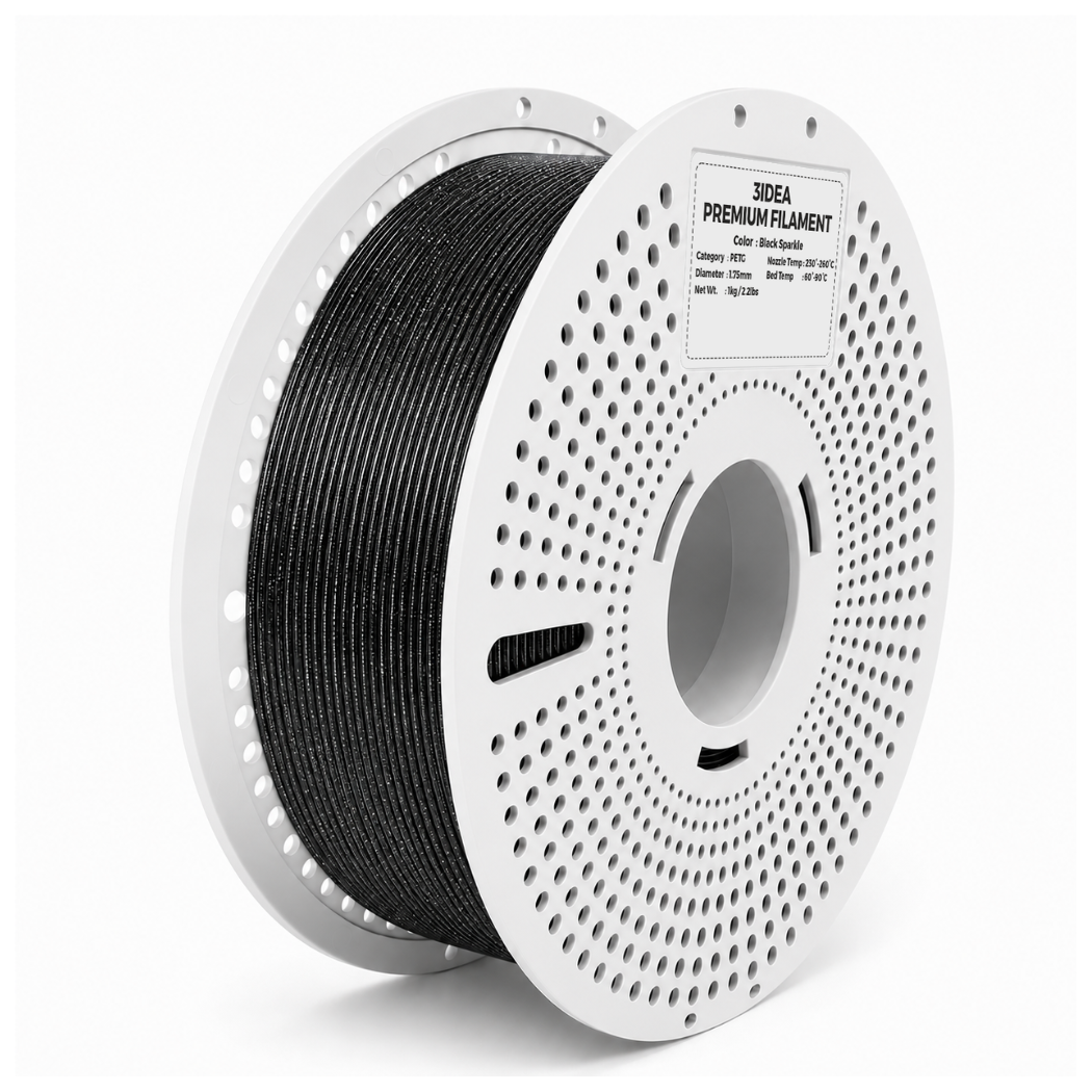 3Idea PETG Sparkle Filament, 1.75mm, Black Sparkle, Reusable Spool, 1kg/roll