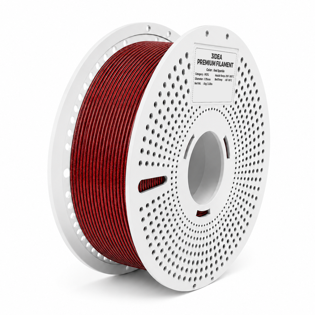 3Idea PETG Sparkle Filament, 1.75mm, Red Sparkle, Reusable Spool, 1kg/roll