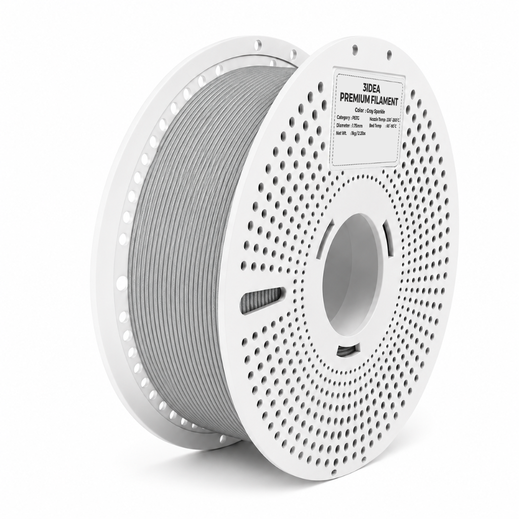 3Idea PETG Sparkle Filament, 1.75mm, Gray Sparkle, Reusable Spool, 1kg/roll