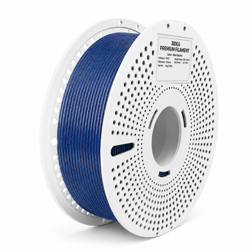 3Idea PETG Sparkle Filament, 1.75mm, Blue Sparkle, Reusable Spool, 1kg/roll