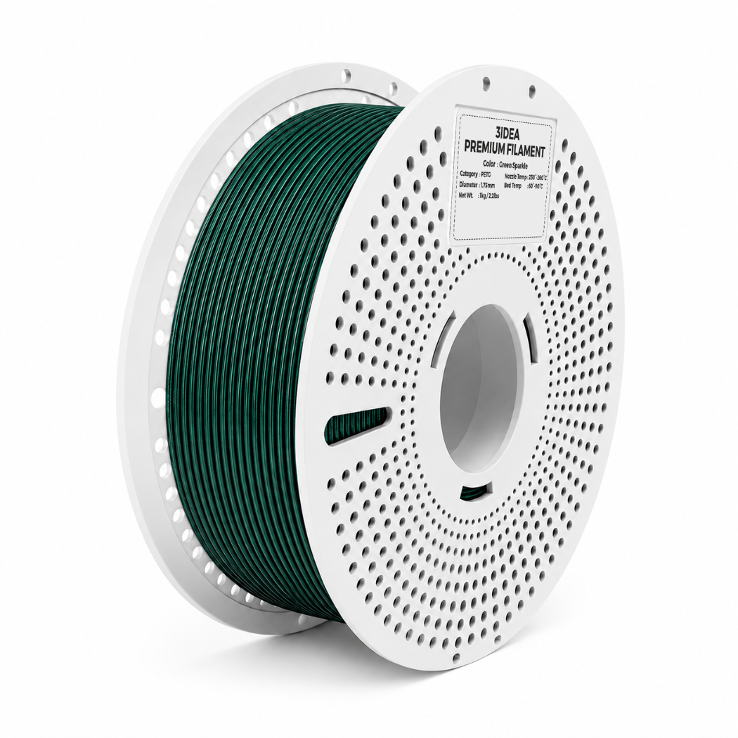 3Idea PETG Sparkle Filament, 1.75mm, Green Sparkle, Reusable Spool, 1kg/roll