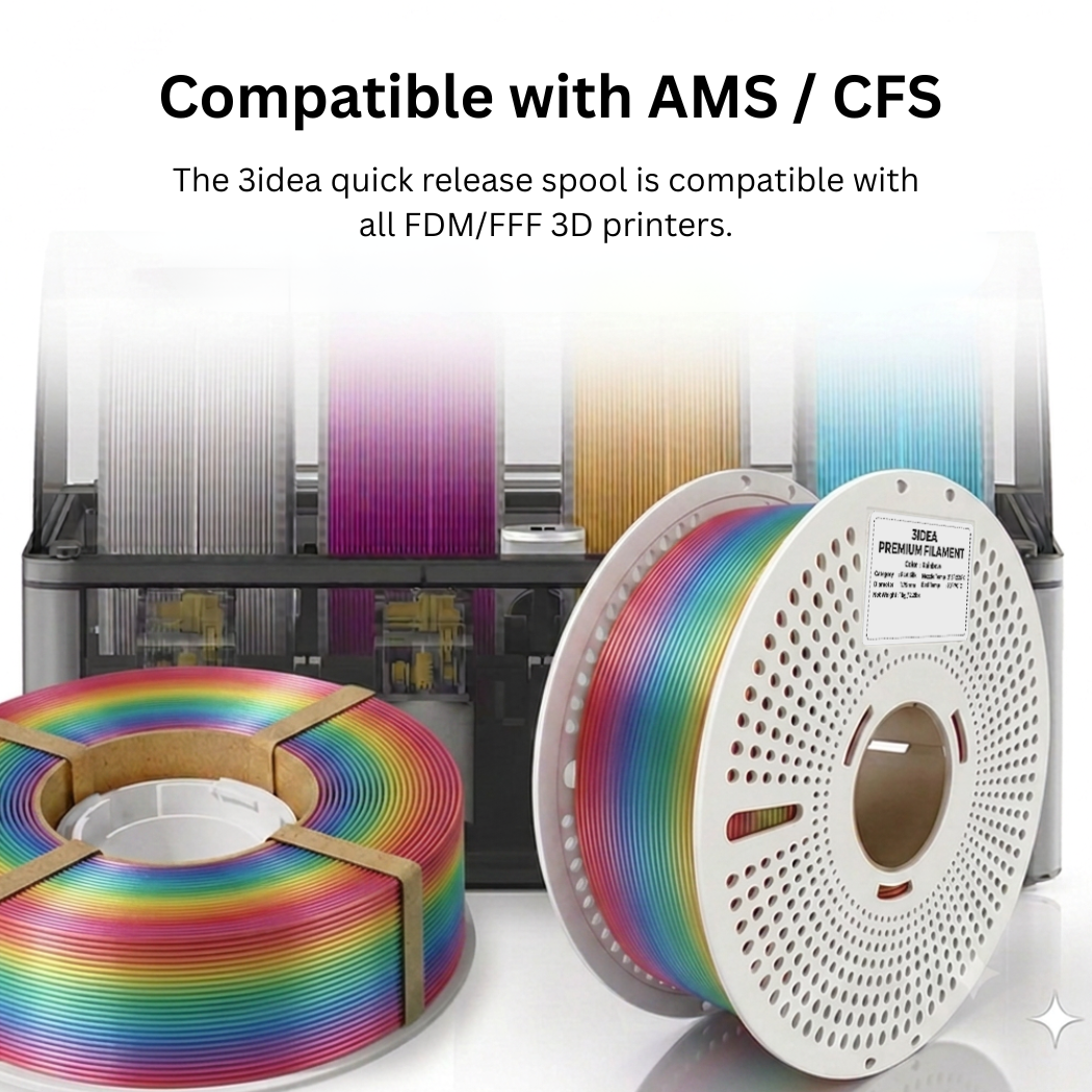 3Idea PLA Silk Premium 3D Printing Filament, Rainbow, 1.75mm, Resuable Spool, Net Weight-1kg