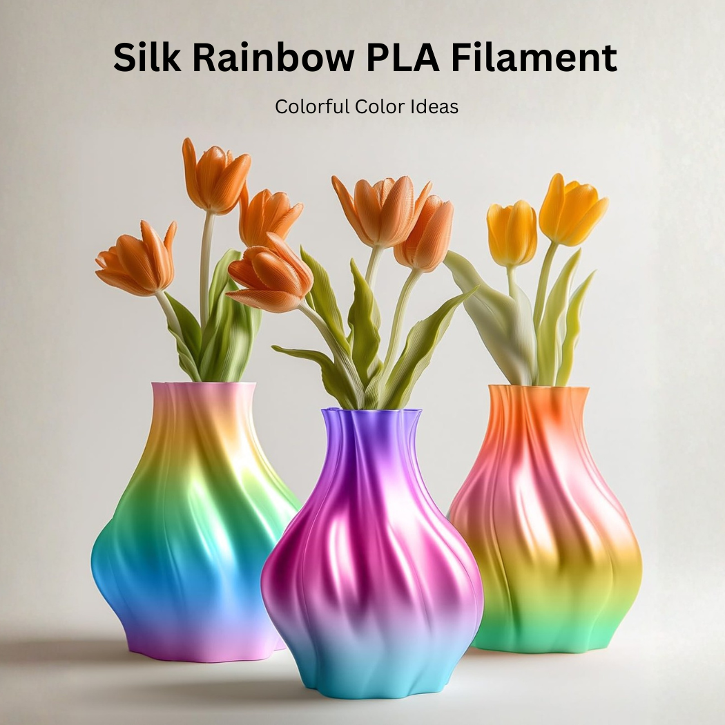 3Idea PLA Silk Premium 3D Printing Filament, Rainbow, 1.75mm, Resuable Spool, Net Weight-1kg