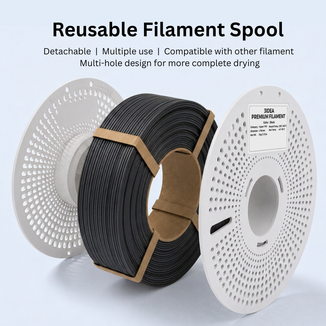 3Idea TPU+ 3D Printing Filament, 1.75mm, White, Reusable Spool, 1kg/roll